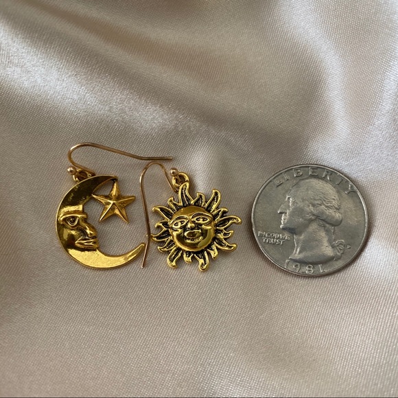 Boho Crescent Sun Face Drop Earrings - Picture 8 of 10